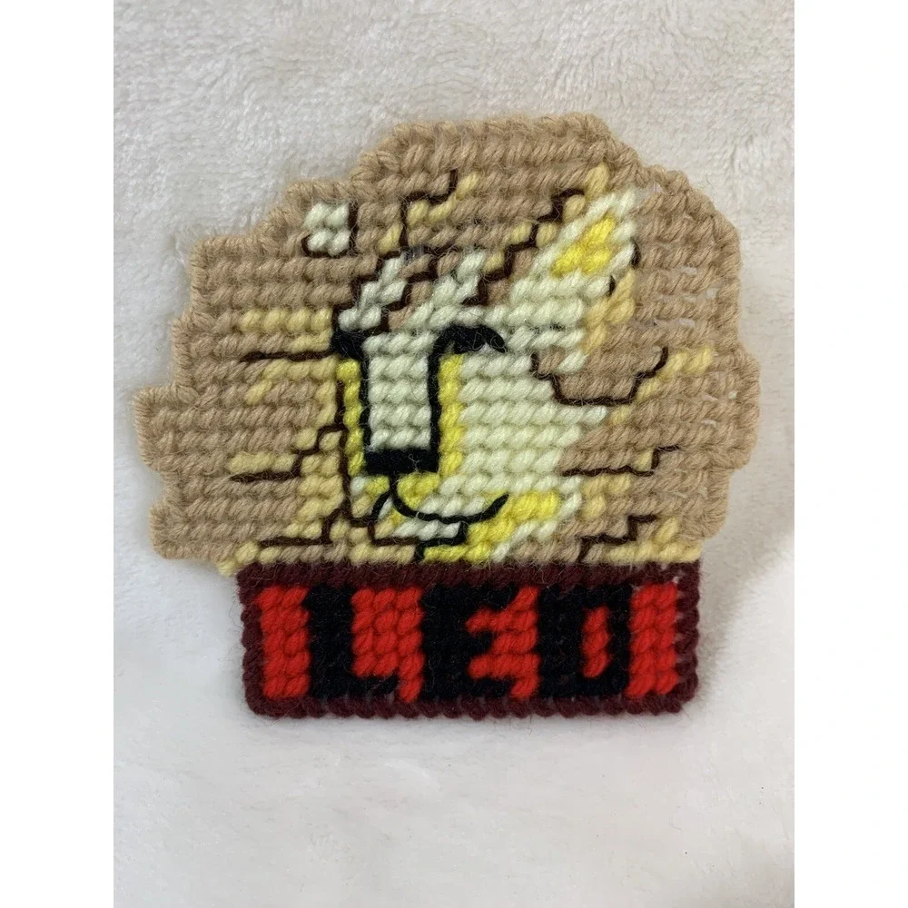 Vintage Leo Horoscope‎ Sign Lion Handmade Needlepoint Plastic Canvas Magnet OOAK